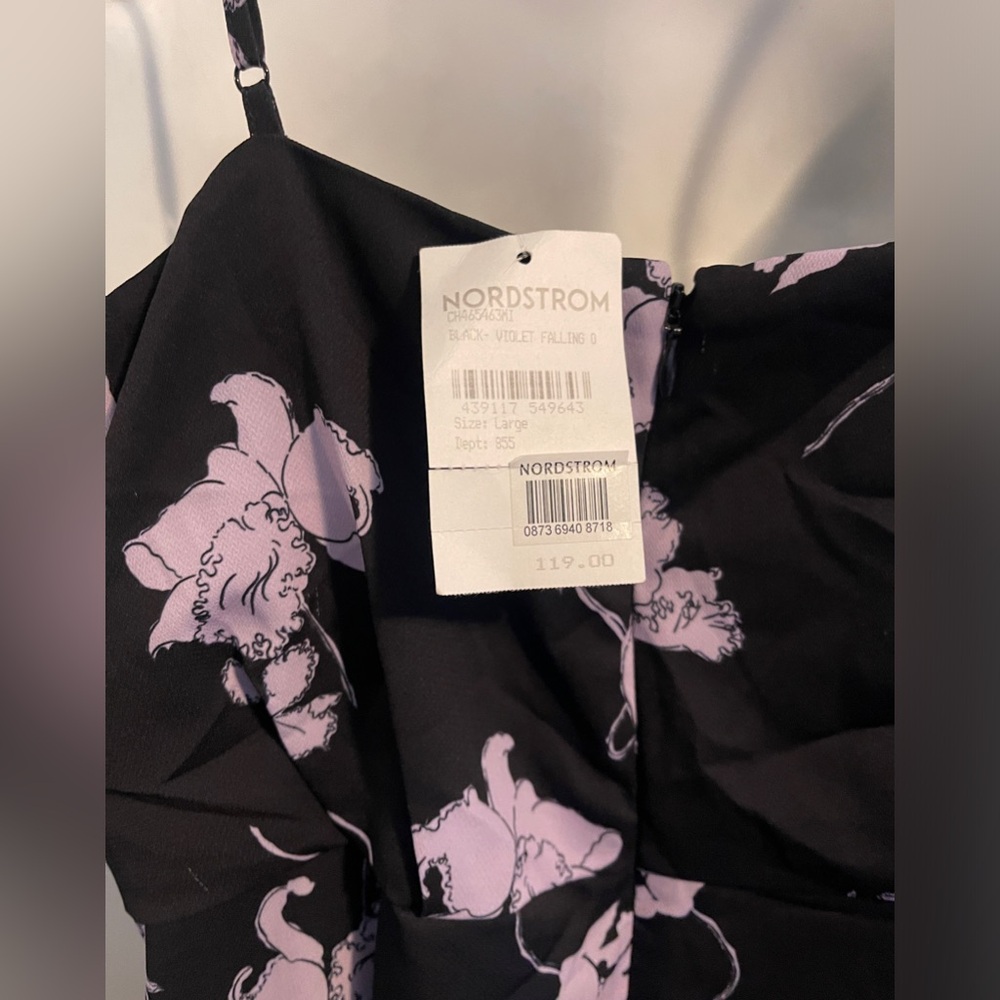 NWT Chelsea28 Black Violet Falling Orchids Tulip Hem Maxi Dress Large Reg. $119 - Picture 5 of 6